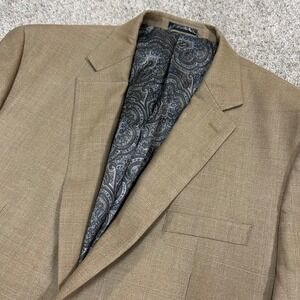 Ralph Lauren Sport Coat Blazer 46L Tan Silk Wool Windowpane Two Button